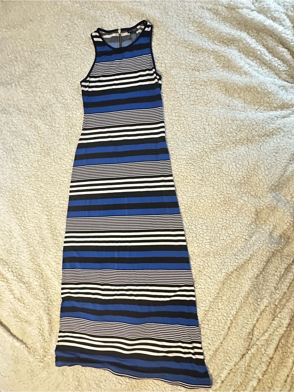 Bisou Bisou Blue Black White Striped Maxi Dress